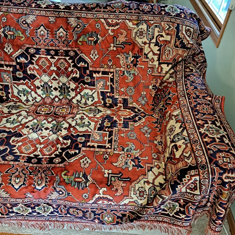VTG 1960s East German Sofa Cover Rug Couch Throw Colorful Plush 74x58 Bombay VEB